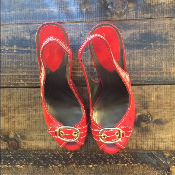Paolo Slingback Peep Toe RED Pumps - Picture 2 of 6